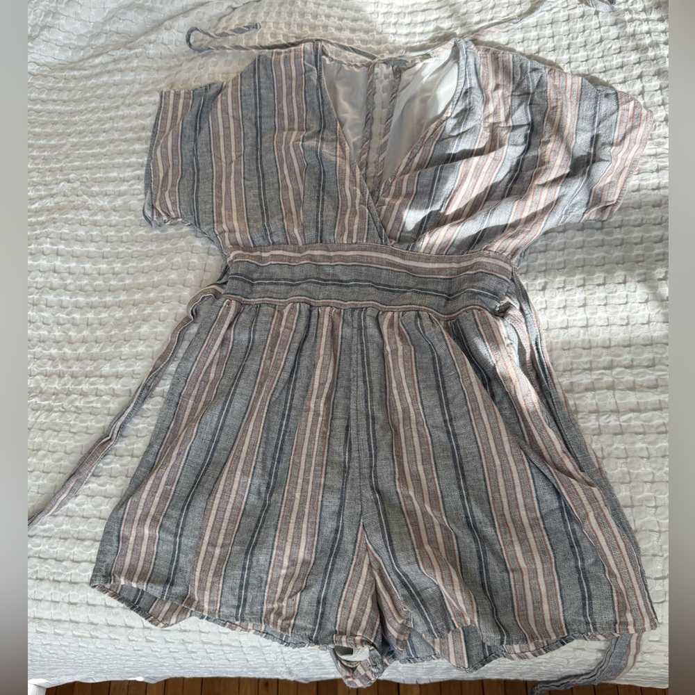 American Eagle Striped Romper with Tie Waist
